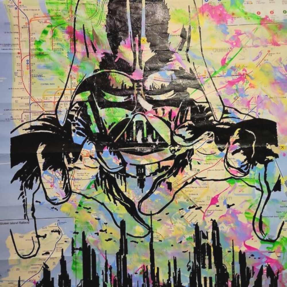 Handpainted Star Wars Darth Vader Unique Acrylic Art painting on NYC Subway Map - Picture 5 of 7
